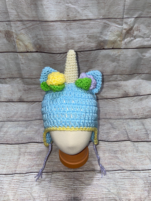 Unicorn Hat Blue with Accent Flowers