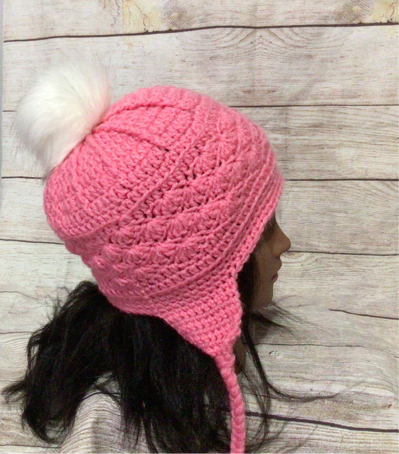 Pink Skier's Hat w/ White Pompom