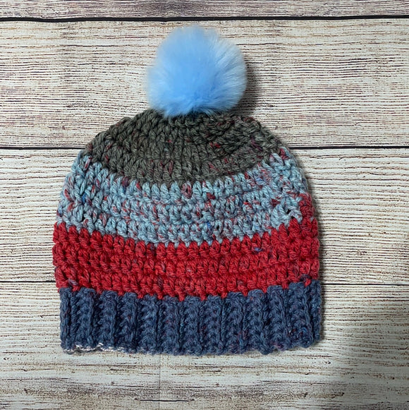 Fruit Punch Beanie Hat with Faux Fur Pompom