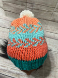 Hand Knit Fair Isle Beanie Hat with Pompom Medium(Island Oasis)