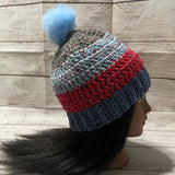 Fruit Punch Beanie Hat with Faux Fur Pompom