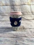 Cotton Cup Sleeve (Snowman & Snowflake Buttons)