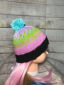 Hand Knit Fair Isle Pompom Hat (Bright Orchid)