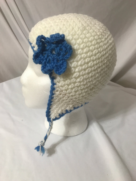 Blue & White Earflap Beanie Hat