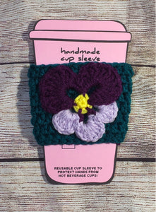 Crochet Cup Sleeve (Flower Appliqué)