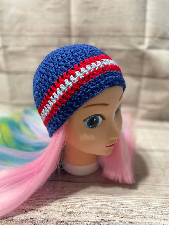 Simple Blues and Red Beanie Hat